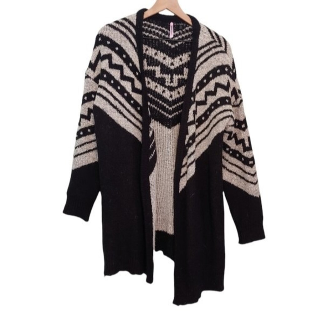 Love By Design Black & Cream Long Line Boho Southwestern Cardigan Sweater Size L